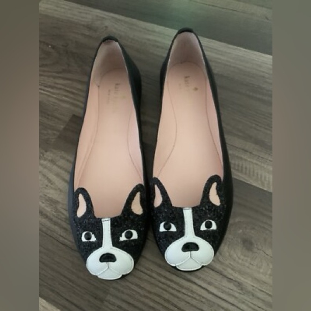 Kate Spade Winthrop Black White Boston Terrier Frenchie Ballet Flats Size 8 M